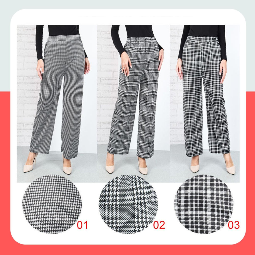 CHECKERED PRINTED STRAIGHT CUT PANTS