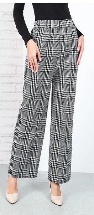 CHECKERED PRINTED STRAIGHT CUT PANTS